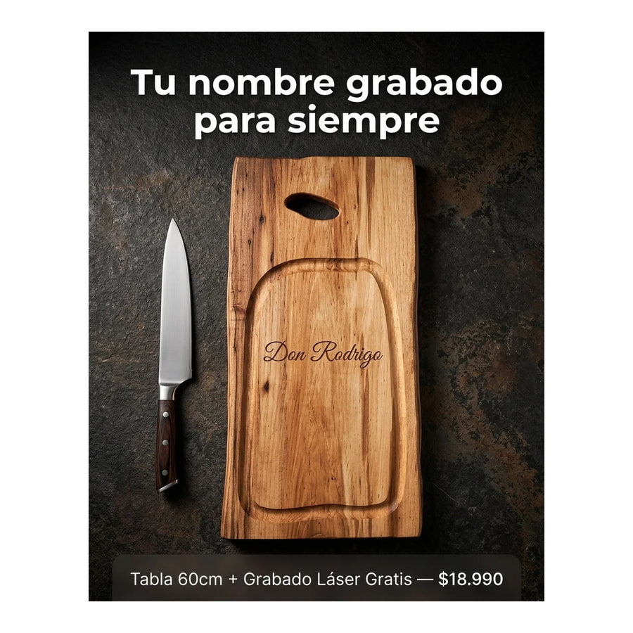 Tabla para Carne Madera Nativa 60cm + Grabado Personalizado