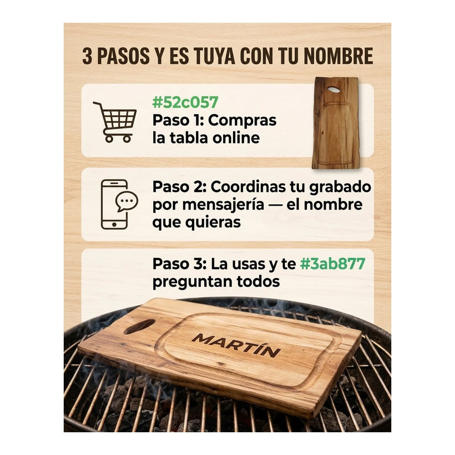 Tabla para Carne Madera Nativa 40cm + Grabado Personalizado