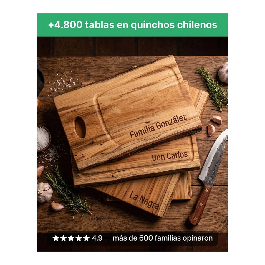 Tabla para Carne Madera Nativa 40cm + Grabado Personalizado