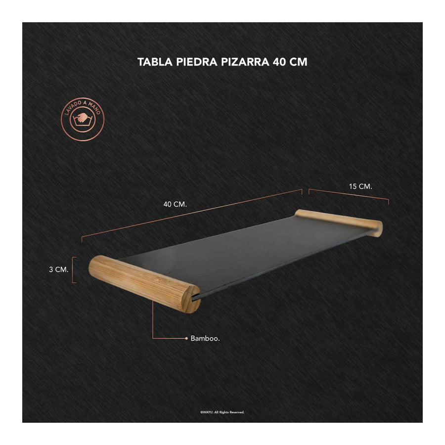 Tabla Piedra Pizarra Wayu 40cm Liso Negro