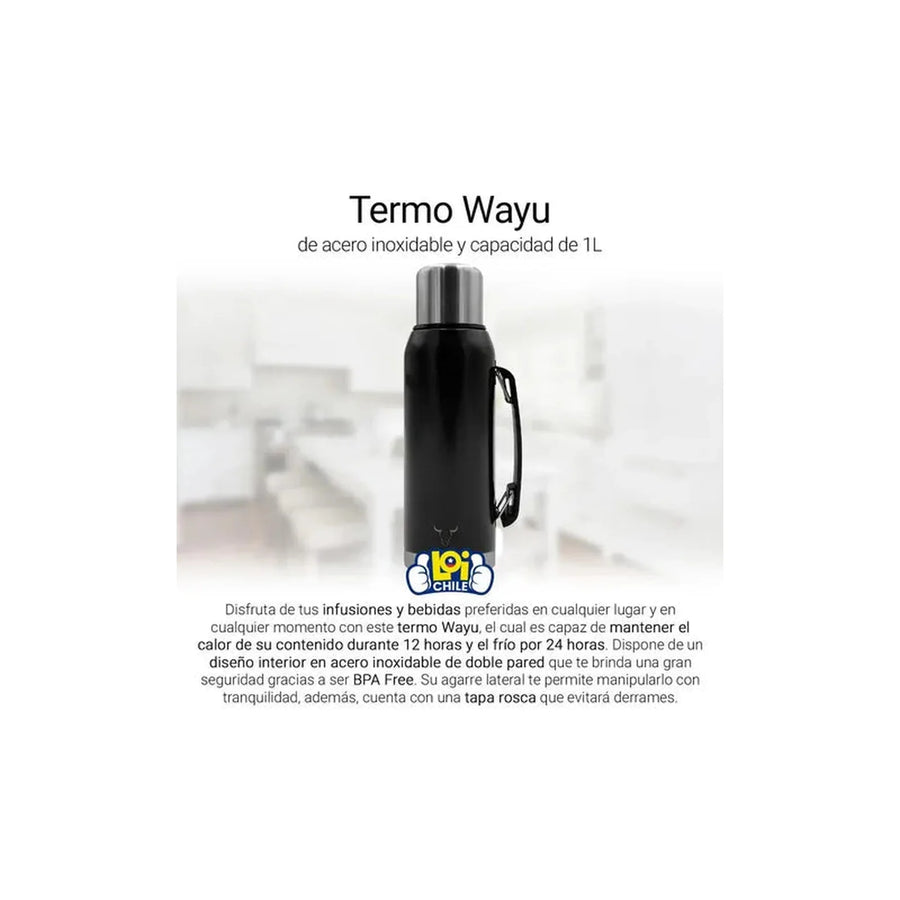 Termo Wayu Premiun De 1 Litro Agua Caliente Libre Bpa Mate + Grabado Personalizado