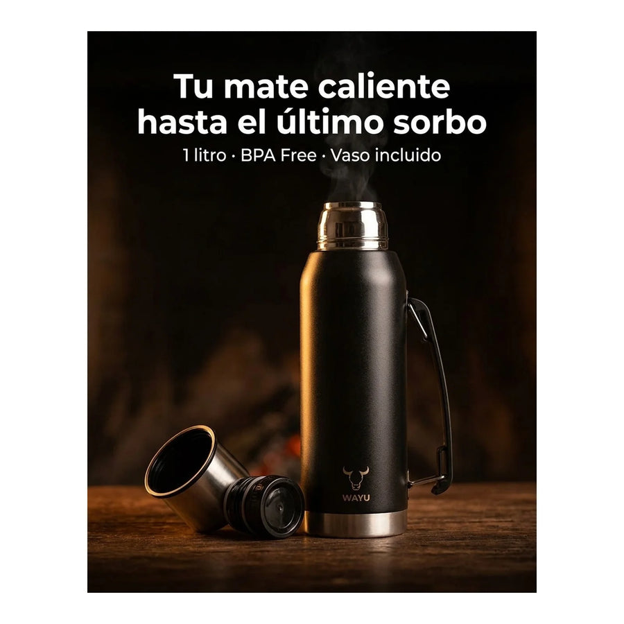Termo Wayu Premiun De 1 Litro Agua Caliente Libre Bpa Mate + Grabado Personalizado