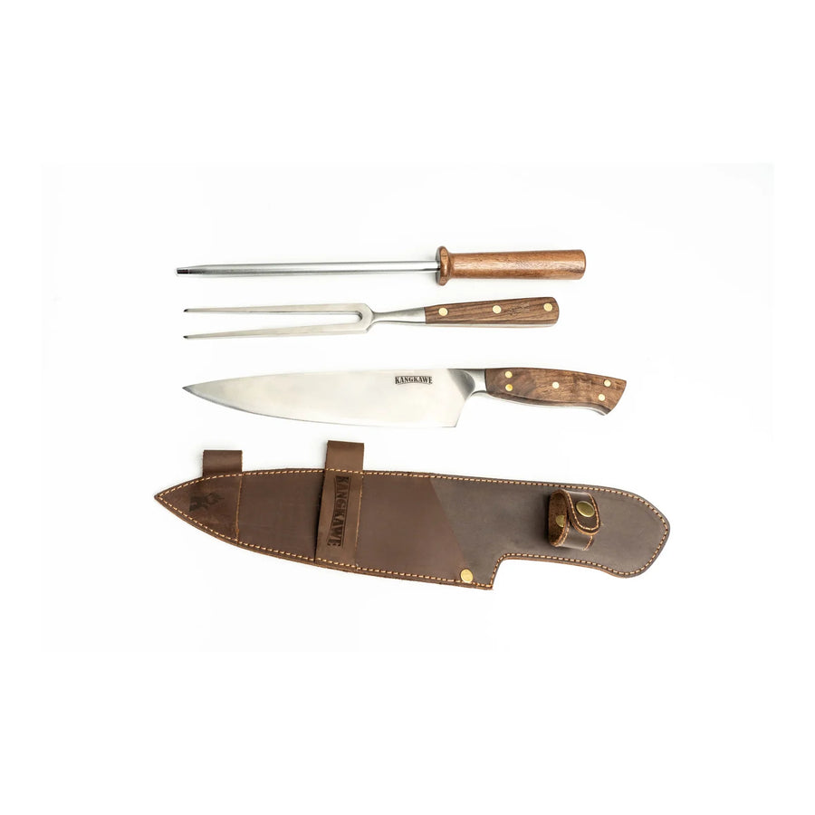 Trilogía en Cuero Kangkawe: Pincho Pro + Cuchillo Catemu + Astil + Grabado Láser