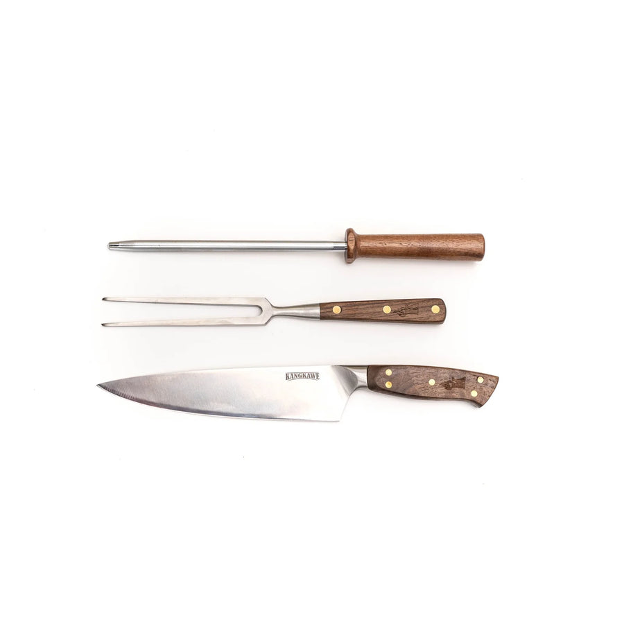 Trilogía en Cuero Kangkawe: Pincho Pro + Cuchillo Catemu + Astil + Grabado Láser