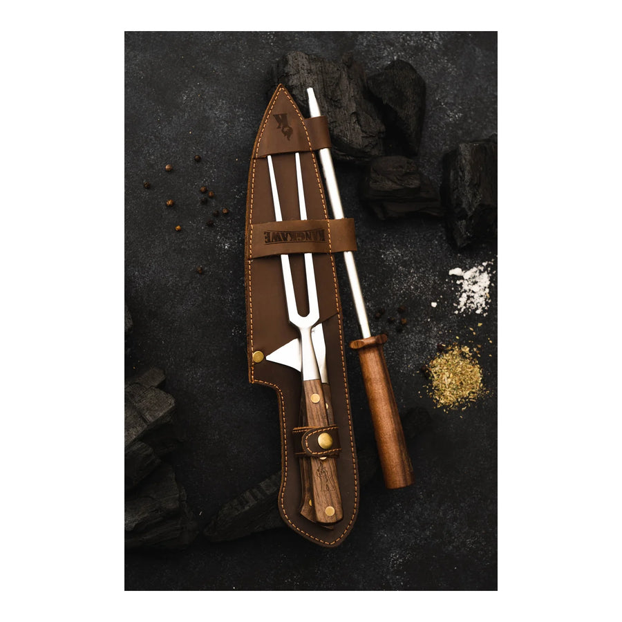Trilogía en Cuero Kangkawe: Pincho Pro + Cuchillo Catemu + Astil + Grabado Láser