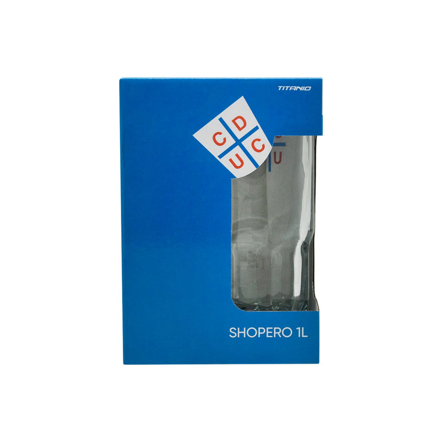 Vaso Cervecero Vidrio 1 Litro Universidad Católica Titanio Shopero