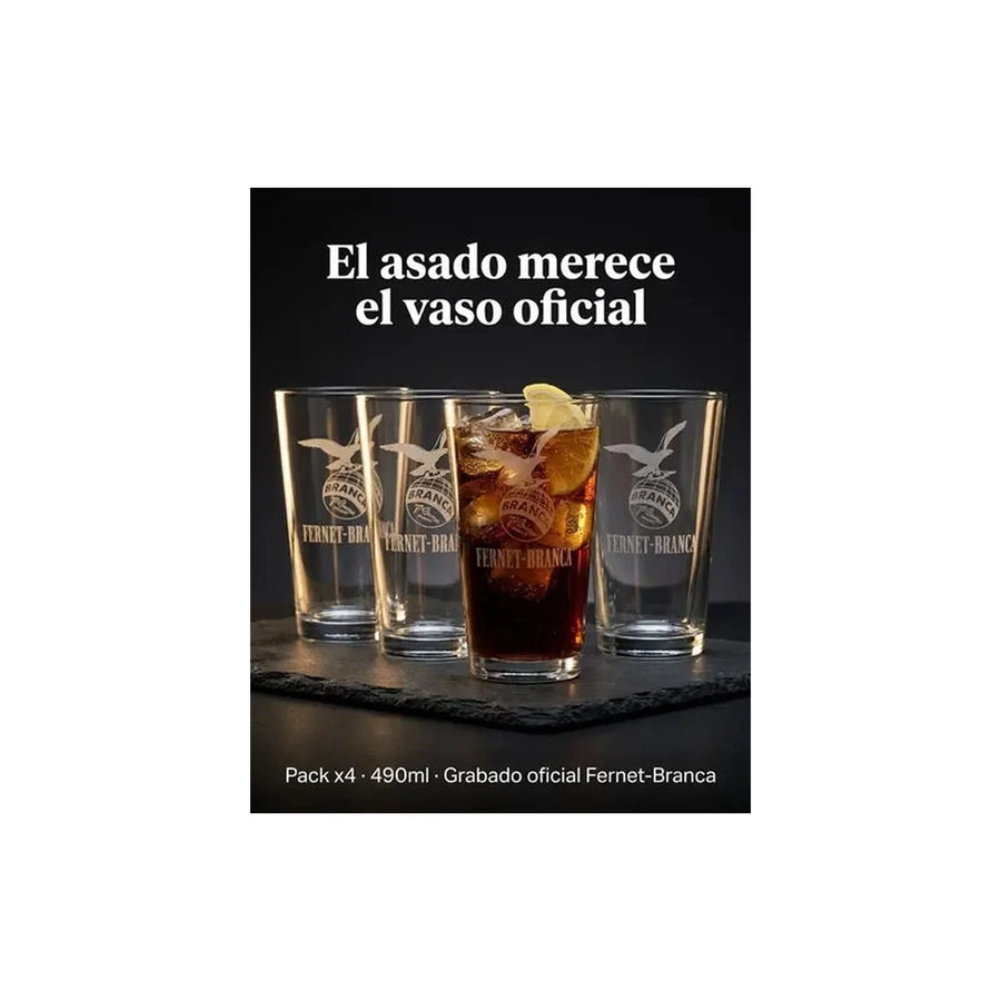 Vaso Fernet Pack X4 Branca 490ml Asado Parrilla Botella Transparente