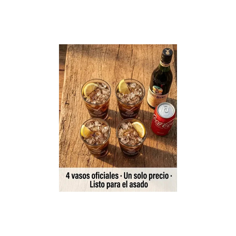Vaso Fernet Pack X4 Branca 490ml Asado Parrilla Botella Transparente
