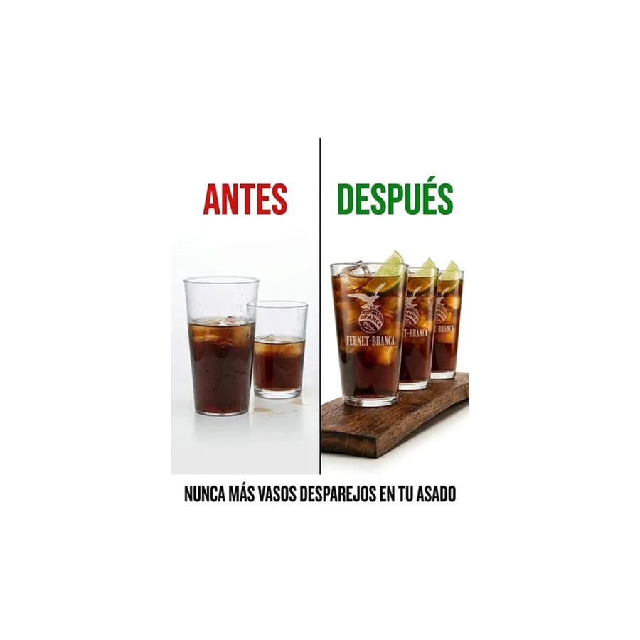 Vaso Fernet Pack X4 Branca 490ml Asado Parrilla Botella Transparente