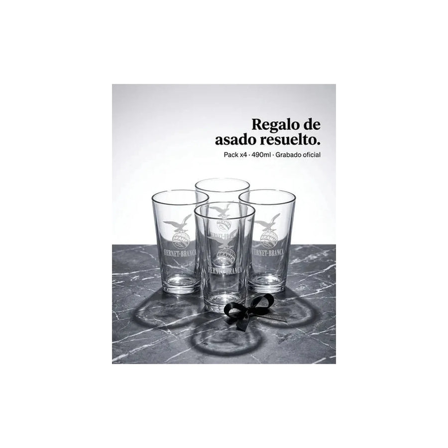 Vaso Fernet Pack X4 Branca 490ml Asado Parrilla Botella Transparente