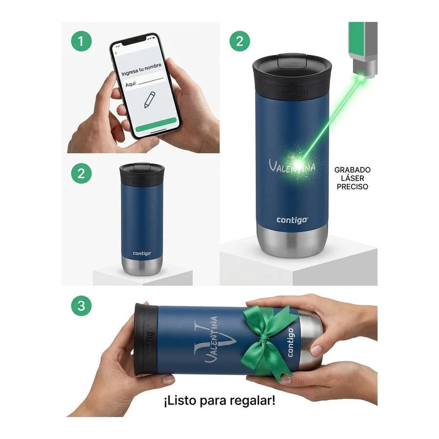 Vaso termico Contigo Huron Azul 473ml + Grabado Personalizado