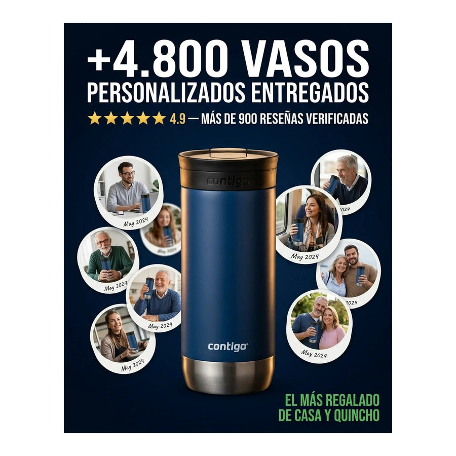 Vaso termico Contigo Huron Azul 473ml + Grabado Personalizado