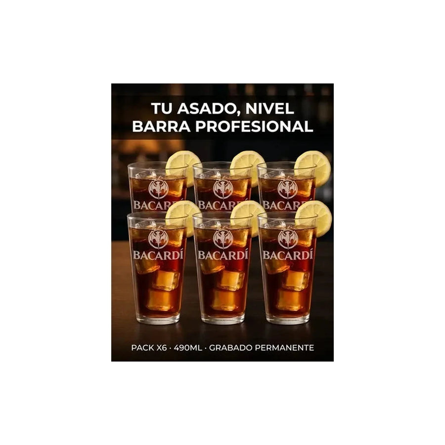 Vasos Ron Bacardi 490ml Pack X6 Roncola Grabado