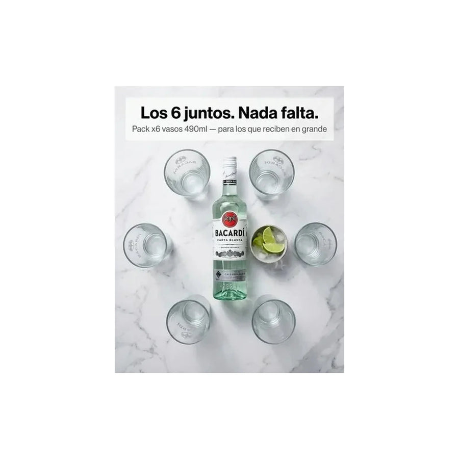 Vasos Ron Bacardi 490ml Pack X6 Roncola Grabado