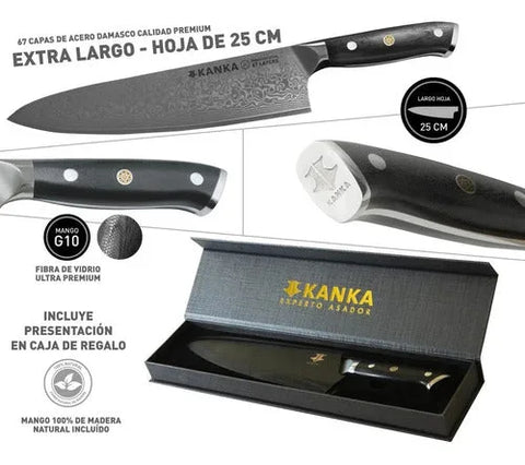 Cuchillo Acero Damasco Martillado XL 10  Pulgadas + Grabado Láser