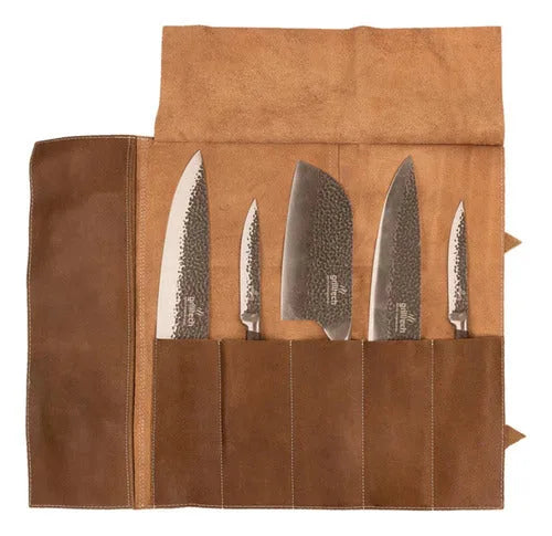Bolso Porta 5 Cuchillos Grilltech Cuero + Grabado Láser
