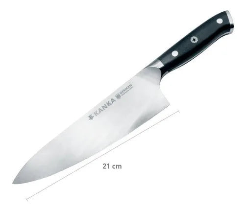 Cuchillo Chef Acero Alemán Kanka 8" — Funda Madera + Grabado Láser Gratis