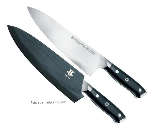 Cuchillo Chef Acero Alemán Kanka 8" — Funda Madera + Grabado Láser Gratis