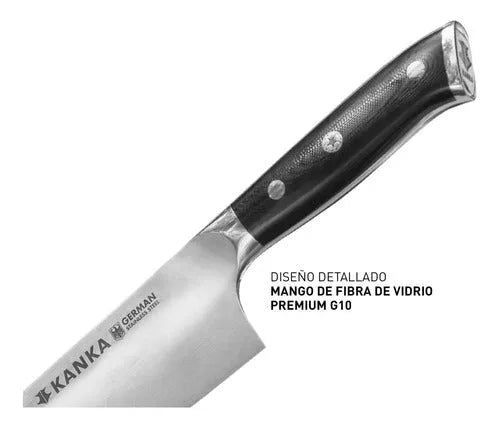 Cuchillo Chef Acero Alemán Kanka 8" — Funda Madera + Grabado Láser Gratis