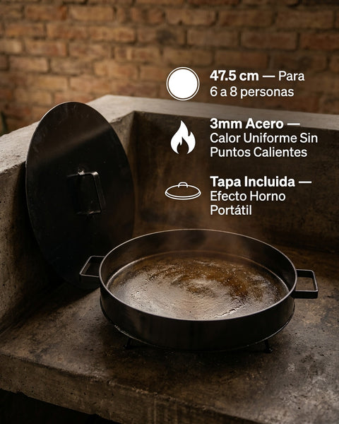 Disco de Asado Profesional con Tapa - 47.5 cm (Espesor 3mm)