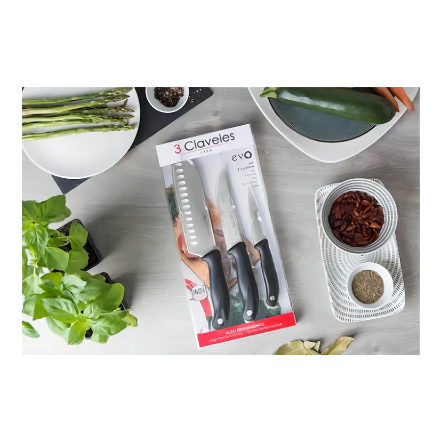 Set 3 Cuchillos 3 Claveles Evolucion N1734 Alveolados + Grabado Personalizado