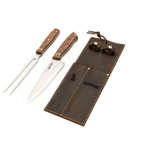 Set parrillero con funda de cuero Kangkawe completo con todas sus piezas