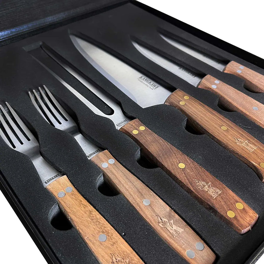 Detalle del set parrillero Kangkawe 6 piezas edición limitada Black