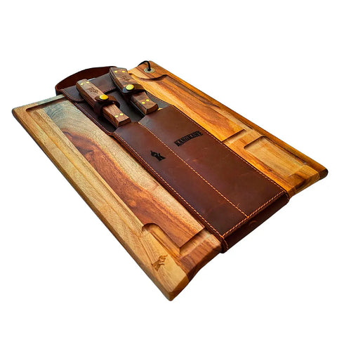 Set parrillero Kangkawe tabla, cuchillo y pincho completo con todas sus piezas
