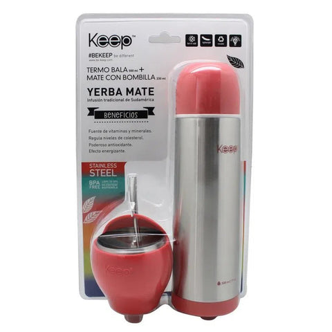 Set De Mate + Termo Bala Mate Keep Rosa