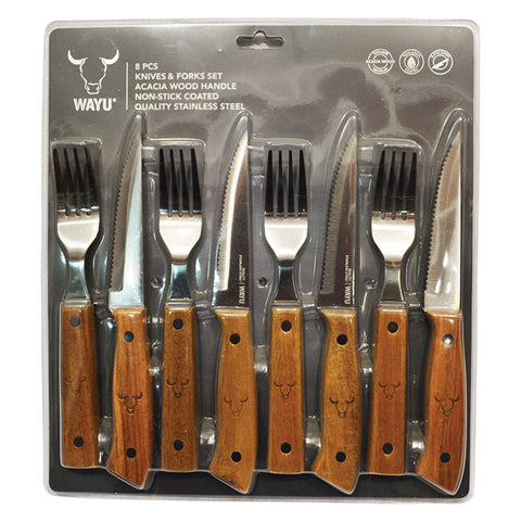 Set Cuchillos + Tenedores Para  8pcs Wayu Asados