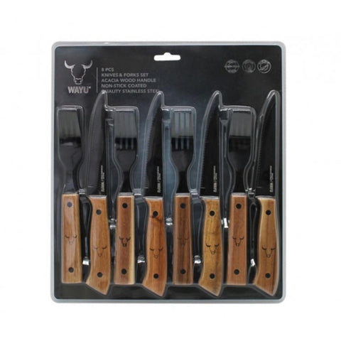 Set Cuchillos + Tenedores Para  8pcs Wayu Asados