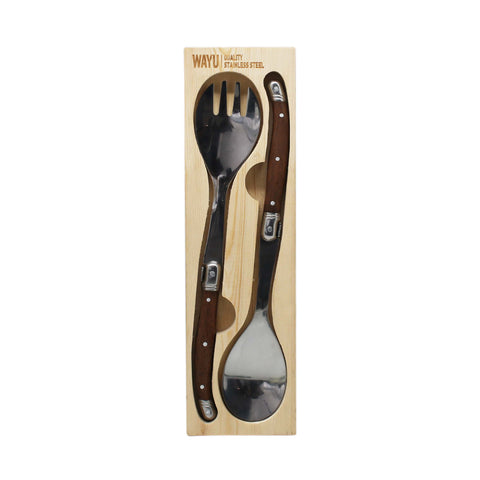 Set Cucharas Caja Madera Wayu Ensalada Parrilla Cocina