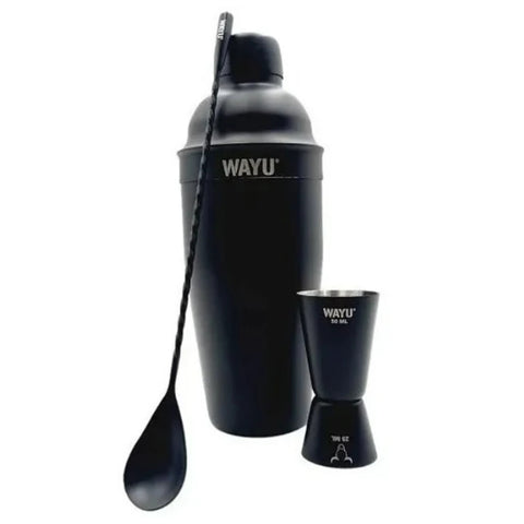 Juego De Coctelera 3 Piezas Wayu Premium Jigger Y Cuchara