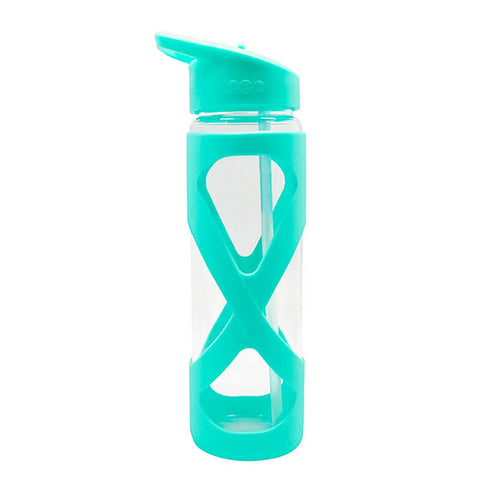 Botella Keep 532ml Vidrio Protector Silicona Celeste