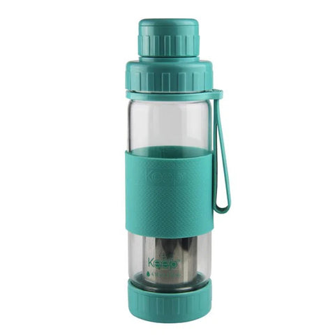 Botella Vidrio Con Infusor Keep 410ml Celeste