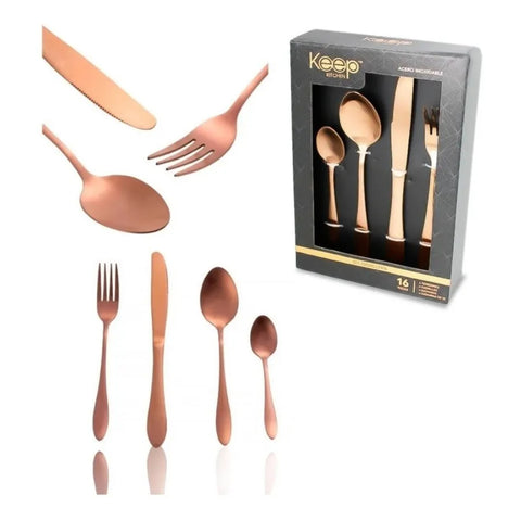 Set 16 Cubiertos Rose Gold Keep