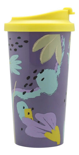 Mug Venti 380ml Flowers Keep Tapa Antiderrame Vaso Té Café