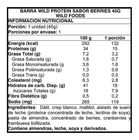 Proteina Wild Bar Protein 16 Unids. Berries Wild Foods