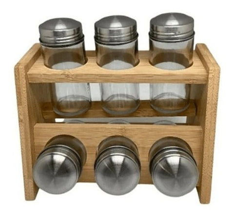 Especiero Condimentero 6 Frascos Cocina Bamboo Wayu Color Transparente
