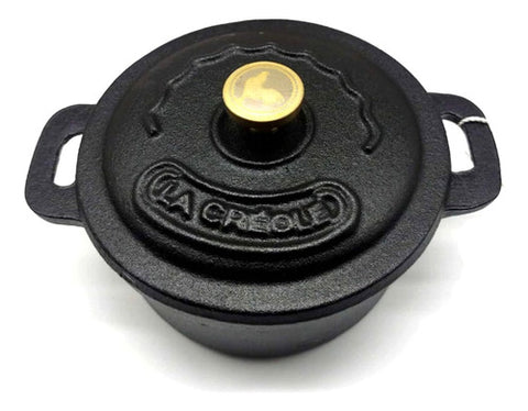 Set 3 Olla 10cm Fierro Fundido Negro Base Madera La Creole