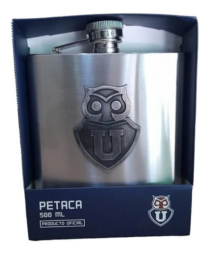 Botella Petaca Metálica 500ml U De Chile + Grabado Gratis