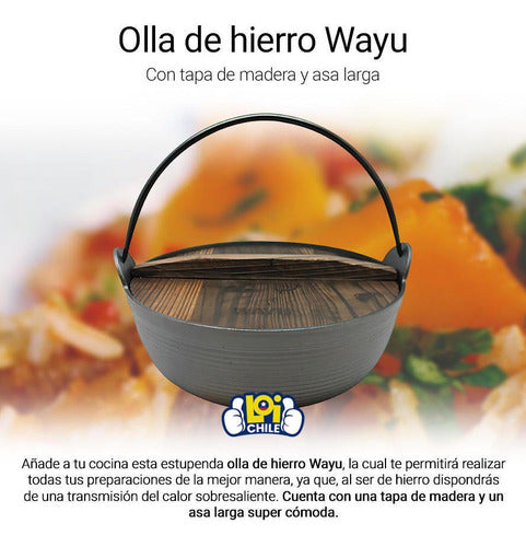 Olla Wayu Hierro Fundido Tapa De Madera 25cm  Asado Cocina