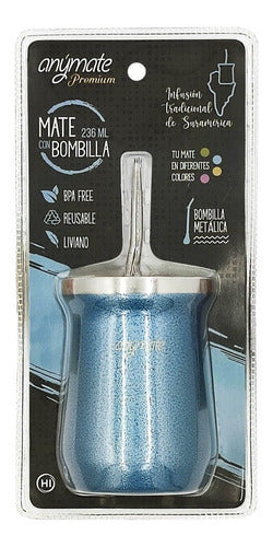 Mate Con Bombilla Anymate  236ml Doble Pared Premium Colores