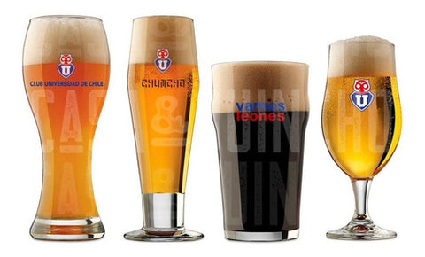 Set 4 Vasos Cerveceros U. De Chile Premium Bar Quincho Bbq