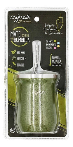 Mate Con Bombilla Anymate  236ml Doble Pared Premium Colores