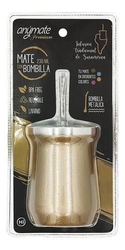 Mate Con Bombilla Anymate  236ml Doble Pared Premium Colores