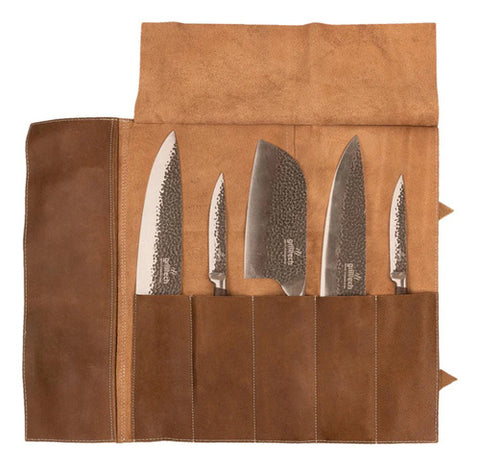 Bolso Porta 5 Cuchillos Grilltech Cuero Cocina + Grabado