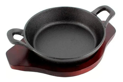 Sarten Paila 18cm Fierro Fundido Con Base De Madera Hierro