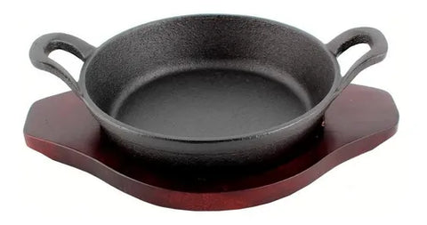 Sarten Paila 18cm Fierro Fundido Con Base De Madera Hierro