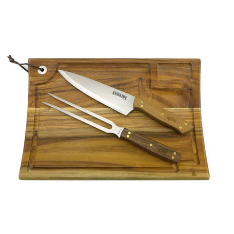 Set Parrillero Kangkawe Premium Cuchillo + Tenedor + Tabla